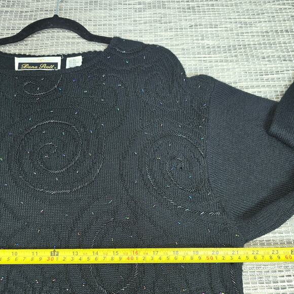 VTG Dana Scott Sweater Womens Large Black Iridescent Beaded Swirl Silk Wool Knit - Picture 3 of 11